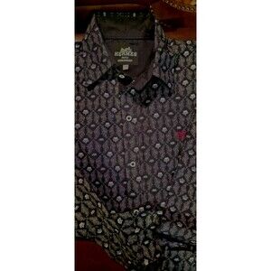 Mens Hermes Paris long sleeve button down collar shirt sz. S black w grey crowns